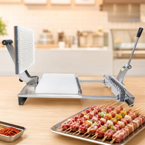 Bambuspett köttframställningsmaskin, manuell kebabgrill med 8/12 hål, justerbar design i rostfritt stål, passar alla bambu/metallspett för utomhuscamping och picknick