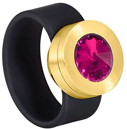 Heideman Ring Colori Damen Wechselstein Zirkonia weiß Edelstahl | Colori Wechselring Gold, schwarzes Band, Edelstahl-Fassung, Zirkonia & Perle austauschbar, Damen, nickelfrei, Geschenk