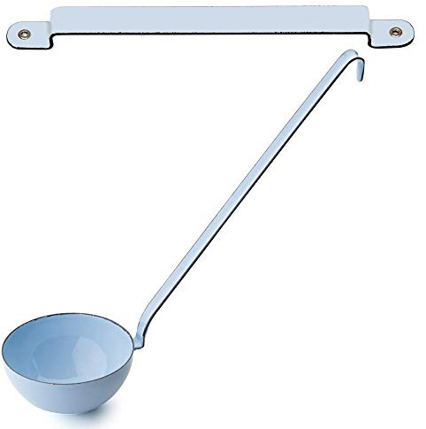 Riess Classic Schöpflöffel Kelle Plus Löffelblechleiste Aufhängeleiste Set Emaille-Kochgeschirr zum Hängen (blau)