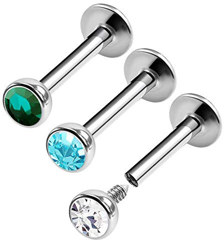 KJM FASHION 3 Stk Edelstahl Innengewinde Lippe 1,2mm 16 Gauge 8mm 5/16 Inch Kristallkugel Spiderbite Snake Bite Spiderbite Ohrringe Piercing Schmuck 0480