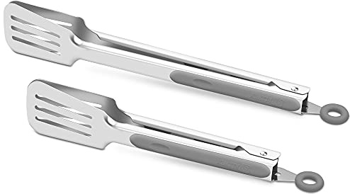 Premium 304 Stainless Steel Barbecue Turners, Heavy Duty Non-Stick BBQ Cooking Kitchen Tongs, 9 and 12 Grey