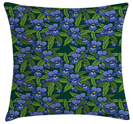 ABAKUHAUS Stiefmütterchen Kissenbezug, Top View Blüten und Blätter, Dekorativer Kopfkissenhülle mit Beidseitiger Druck, 60 x 60 cm, Ceil Blau Grün Smaragd