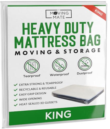 King Size Mattress Cover for Moving and Storage - 5 Mil Mattress Bags for Moving and Storage - King Size Mattress Bag - Heavy Duty, Reusable, Tearproof