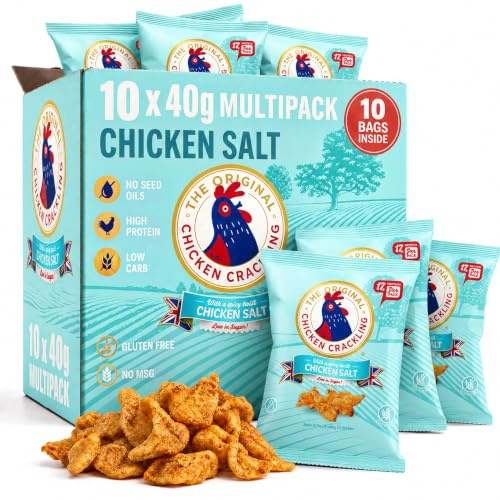 Chicken Crackling Sea Salt, Double Cooked Chicken Skin Crisps, High Protein Low Carb Keto Snack, No Seed Oils, Gluten Free Pork Scratchings Alternative, 10x40g