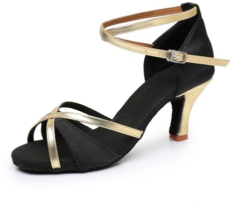 Rosefinch Latein Tanzschuhe für Damen Professionelle Ballsaal Salsa Chacha Performance Tanzschuhe Schwarz 7cm Absatz 38EU