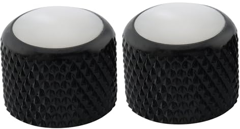 Musiclily Pro Metrisch 18 Zähne Stahl Potiknopf Oberfläche Perlmutt Push-on Dome Knobs für Import E-Gitarre oder Bass, Schwarz (2 Stück)