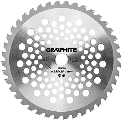 GRAPHITE Widia-Sägeblatt, Holzsensenblatt für Freischneider 255 x 25,4 mm, 40 Zähne - Effektives Schneiden von Gestrüpp - Langlebig und zuverlässig für Stängel, Unkraut, dünne Sträucher und Bäume
