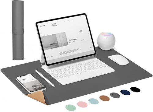 LeKuni Kork Schreibtischunterlage XXL Mauspad Doppelseitige Schreibtischunterlage für Büro und Zuhause, Rutschfeste Unterlage Schreiben Gaming Mousepad Kinder Schulsachen(Grau 80X40CM)