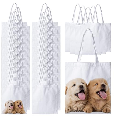 Joyclub 40 Pieces Sublimation Blanks Canvas Tote Bags Bulk Polyester Reusable Grocery Cloth Shopping Bags for Heat Transfer Tie Dye Advertising Painting Crafting DIY Gift