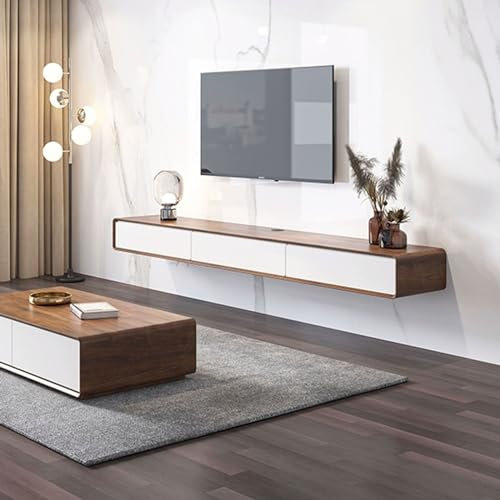 Hängend TV Board Kleine schwebende TV-Einheit for den Haushalt, an der Wand montierter TV-Schrank, schwebende Regale mit 3 herunterklappbaren Türen, modernes Entertainment-Media-Konsolenzentrum, große