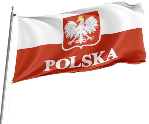 Bandera de Polonia Polonia Polonia – 150 cm x 90 cm Festival Evento (emblema y texto de Polonia)