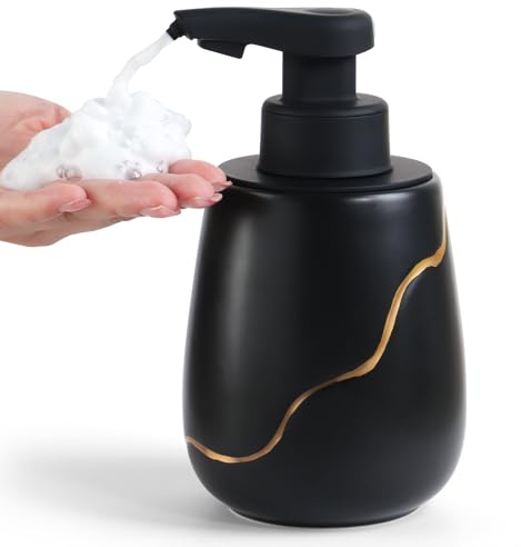 BosilunLife Automatic Foaming Soap Dispenser-Touchless Hand Wash Dispenser | for Bathroom Ceramic Smart Electric Auto Dish Soap Dispenser Waterproof, USB C Rechargeable (Black, Foaming Pump)
