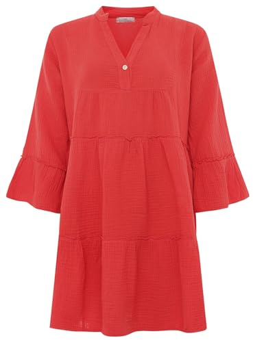 Zwillingsherz Musselin Kleid aus 100% Baumwolle mit V-Ausschnitt – Hochwertige Tunika für Damen Frauen Mädchen - Sommerbluse Freizeitkleid Strandkleid - Locker luftig perfekt für Frühling Sommer