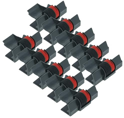 vhbw 10x Farbrolle, Farbwalze Schwarz Rot kompatibel mit Olympia CPD-430, CPD435, CPD-440 Taschenrechner, Registrierkasse