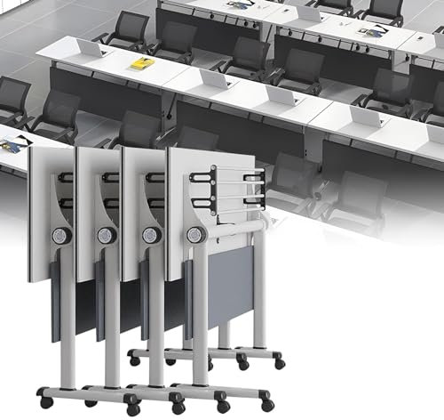 YUZDNM 4PCS Konferenztisch - Schreibtisch Klappbar - Besprechungstisch, 120 X 50 X 75 cm, Zusammenklappbarer Konferenztisch Aus Metall, Moderner Mobiler Besprechungstisch Mit Leisen Rädern