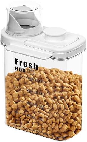 Portable Sealed Pet Dog Cat Food Storage Container (White, M/2L) | Transparent Sealed Insect-proof Pet Food Storage Container, Moisture-proof Dog Food Container for Dry Food & Dry Feed