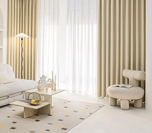 Whoiy Vorhänge Schlafzimmer Verdunkelnd Chenille mit Ösen, Creme Gardiene Vorhang Einfarbig Moderne 2 Stück Fenster Verdunklungsgardine Jacquard für Wohnzimmer, 160x86 cm