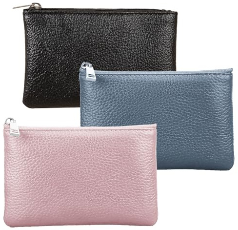 DKDDSSS 3 Stück Portemonnaie, Lychee Muster Münze Geldbeutel, Mini Geldbörse, Münzbörse Kleines, für Kreditkarten Ausweis Schlüssel Lippenstift Headset (Schwarz+Blau+Rosa)