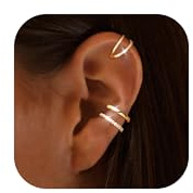 BVLAGIDA 3 Piezas Ear Cuff para Mujer, Pendientes Sin Agujero Ajustables, Clip Hipoalergénicos, Fake Helix Cartílago Oro Con Joyero