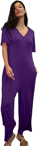 Enorsia Womens Ankle Length Wide Leg Jumpsuit With V-neck Design, Airy Flare Short Sleeves And Soft Touch Cotton Fabric Perfect Jumpsuits for women