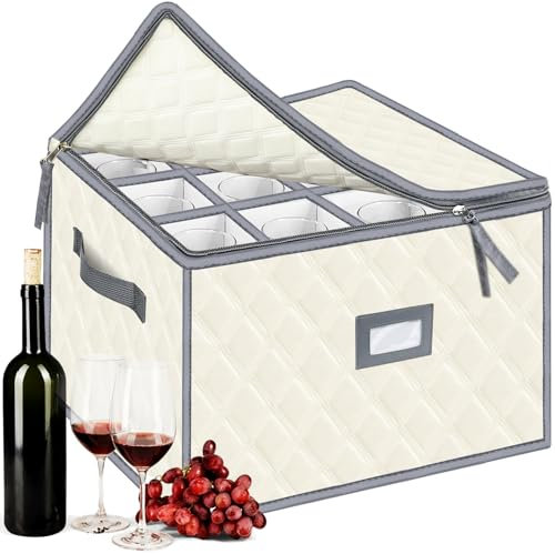 VERONLY Weinglas-Aufbewahrungsbox mit Trennwänden, hält Weinglasaufbewahrung (Beige))