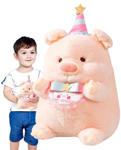 Cochons doux, en peluche, coussin câlin - Coussin confortable - Jouet en peluche avec bannière « Happy Birthday » pour anniversaire, Pâques, Noël