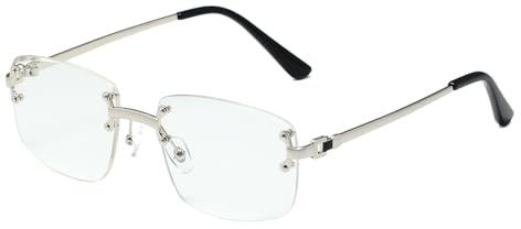 Ggpyyon Retro randlose rechteckige Sonnenbrille für Damen und Herren, trendig, goldfarben, Metall, rahmenlos, quadratisch, Sonnenbrille