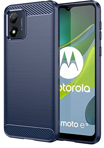 owlhold Funda para Motorola Moto E13, Texturas cepilladas y de Fibra Carbono Carcasa, Ultrafina TPU Suave Militar Protector Capa Antigolpes, Anti-Raspaduras, Antideslizante Case, Azul