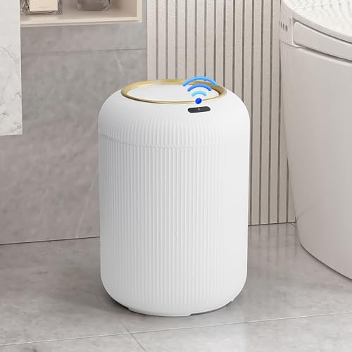 onlcuk Automatic Motion Sensor Bathroom Trash Can with Lid,White and Gold