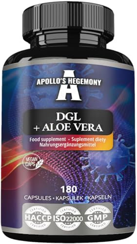 DGL + Aloe Vera (Licorice + Aloe Vera Powder) 480 mg - 180 Vegan Capsules - 6 Months Supply - Digestive and Resilience Support Supplement - by Apollo's Hegemony