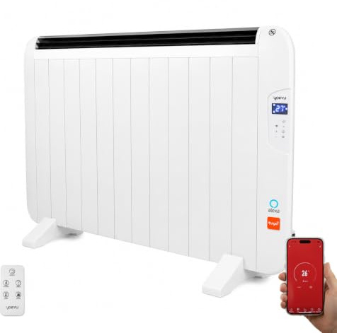 YOEVU Emisor Térmico Inteligente 2000W de Aluminio | Control Inteligente vía Alexa y App, Máxima Potencia, Bajo Consumo y Confort Térmico, Ideal para Grandes Espacios, Blanco