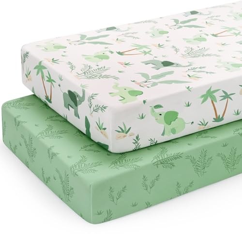Yukkidds Spannbettlaken 70x140 cm Baby Bettlaken Kinderbett Babybett | Weich & Atmungsaktiv Mikrofaser, 2er Pack Bettlaken Spannbetttuch Kinderbettlaken 140x70, Maschinenwaschbar, Grüner Elefant