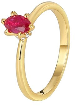 Whoiy Gelbgold Ring 375 Gr. 54 (17.2), Vorsteckring Damen Solitär mit Laborgezüchteter Rubin für Frauen