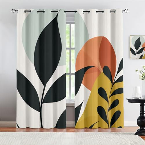 Kinder Gardinen Kinderzimmer Junge Mädchen Blickdicht Orange-Schwarzes Modernes Kunst-Mode-Kunstdesign 200X160Cm 2Er Set Verdunkelungsvorhang Thermovorhang Hitzeschutz Vorhänge Wohnzimmer Schlafzim