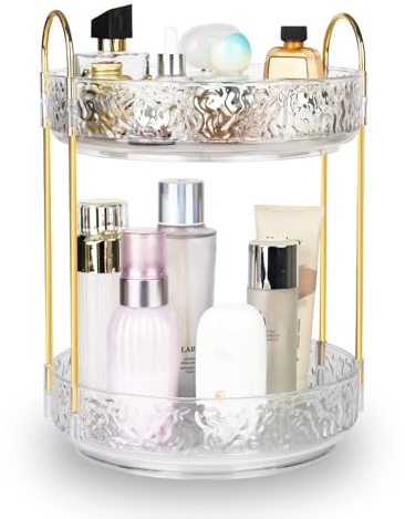 XTDMJ Organizador de Maquillaje Rotativo 360 Grados Organizador de Cosméticos Expositor Cosmético, Almacenamiento Maquillaje, Organizador de Perfume para Baño (2 Capas, Claro)