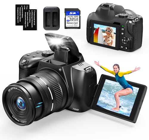 Cámaras digitales 4K para fotografía, zoom óptico 12X, cámara de vlogging de 72 MP para YouTube con pantalla abatible de 270°, enfoque automático y cámaras antivibración, cámara 4K controlada por