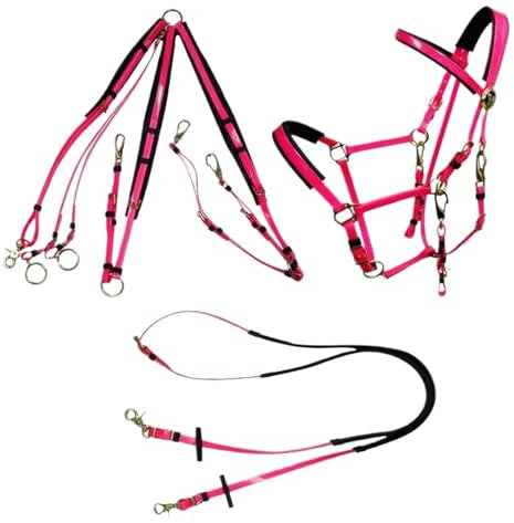 LYFDPN Redini per Cavalli Sella per Cavalli Briglia da Equitazione di Resistenza Set Completo per l'endurance e Il Trail Riding (PVC Pink)