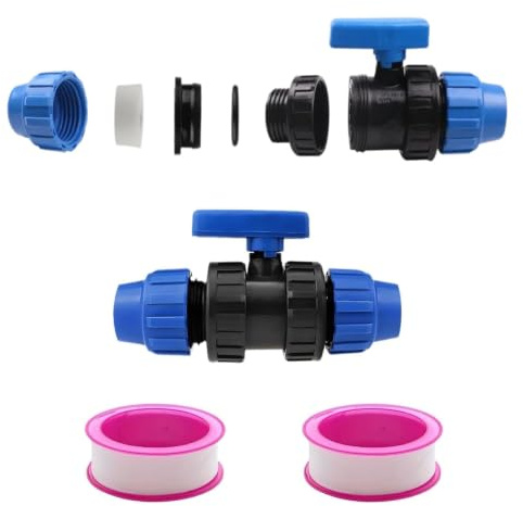LNGJIN PP-Verbinder,Ø32 Fitting,PP Fitting 32mm,Ø32 Fitting Klemmverschraubung PVC Kugelhahn,Wasserleitungs-Direktanschlussschalter,Kugelhahn für landwirtschaftliches Bewässerungsventil (1)