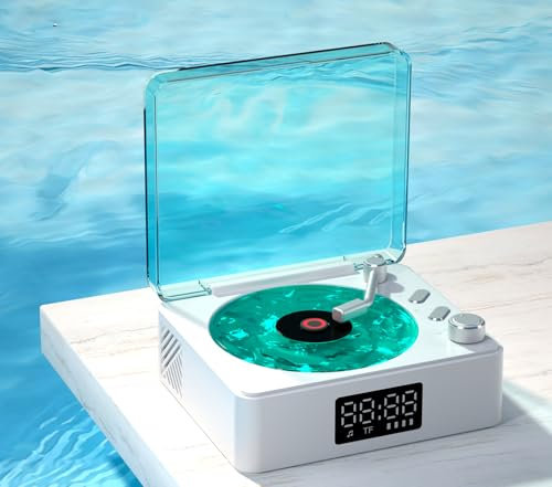 Waves Vinyl Record Player with RGB Light, Portable Home Audio Record Players, 3 Mode Stereo Sound Sleep Aid with 4 Sounds of Nature, Waves Vinyl Speaker with BT, TF, AUX
