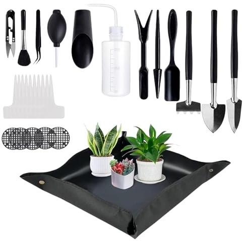 Gartenwerkzeug Set, 28 Stück Mini Pflanzen Werkzeug Set Mit Faltbarer Gartenmatte Pflanzmatte, Gartengeräte Set, Sukkulenten Werkzeuge, Bonsai Werkzeug Set Für Umtopf Sukkulenten Innenberei Garten