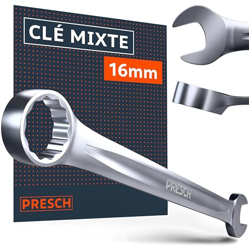 PRESCH Maulschlüssel 16mm - Extrem passgenauer Schraubenschlüssel - Ringmaulschlüssel 15° abgewinkelt für Arbeiten an beengten Stellen - Robuster, präzisionsgefertigter Ringschlüssel