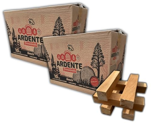 Ardente Beech Pizza Wood Oven Kiln Dried Hardwood Firewood Logs - Handle & Store - Easy to Light - Suitable for Ooni Uuni Nero Dellonda Portable Outdoor Brick Pizza Ovens - 2 x 10kg
