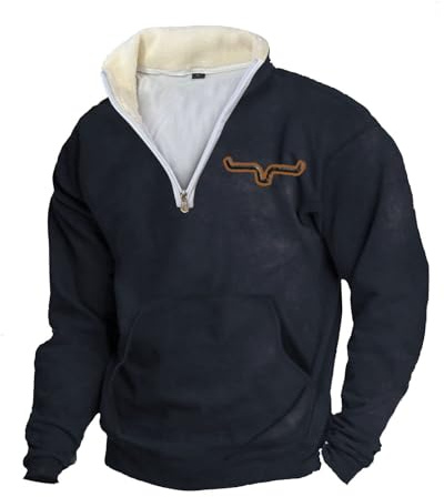 Herr western cowboy sweatshirt herr vinter fleece sweatshirt tryckt halv dragkedja sweatshirts långärmad country sweatshirts stående krage retro huvtröja vardaglig svett toppar enfärgad pullover tröja
