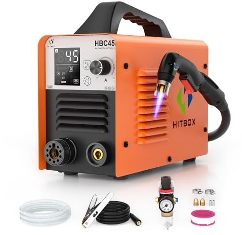 HITBOX Upgrade Plasma Cutter 45Amp, Non-HF Non-Touch Pilot Arc Air Plasma Cutting Machine with LED Digital Display, IGBT Inverter 240V, Grid Cutting for Metal, Max Cut 15mm (HBC45II)