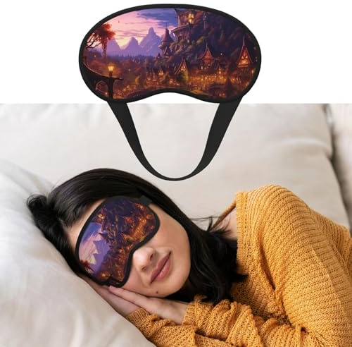 Augenmaske zum Schlafen, atmungsaktiv, lichtblockierend, Schlafmaske, Fantasie, Stadt, Nacht, Augenbinde, weich, bequem, Nacht-Augenschutz, für Männer und Frauen, Augenabdeckung für Nickerchen zu