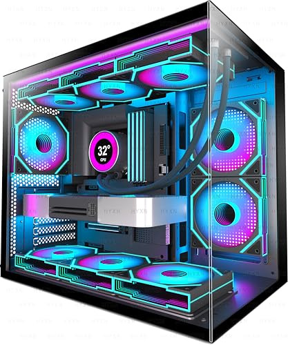 HYXN H3 ATX PC Case - Pre-Installed with 6 Infinity Mirror PWM ARGB Fans - Compact Dual Cavity Mid-Tower Gaming PC Case,360mm Radiator Support - with Type-C 3.2 (Black)