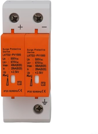 HEBEOT Dispositif de protection contre les surtensions DC 2P 500 VDC 40 kA DIN Rail Mount Photovoltaïque Boîte de distribution d'énergie solaire Protection pour la sécurité électrique industrielle et