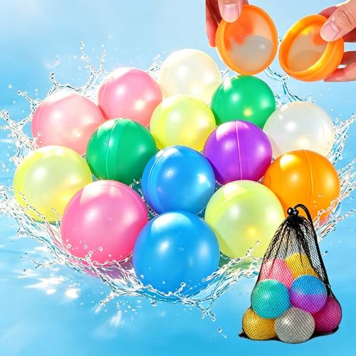 12er Pack Wiederverwendbare Silikon Wasserbomben mit Netzbeutel, Selbstschließende Quick Fill Wasserballons, Nachfüllbar Outdoor Wasser Spielzeug für Pool, Strand & Sommerparty