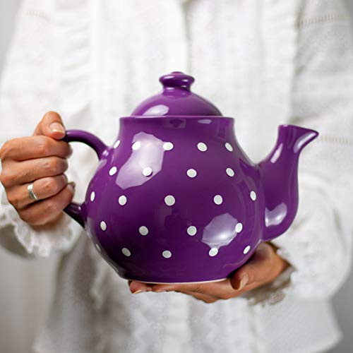 City to Cottage® - Teekanne für 4-6 Tassen | Lila und Weiß | Polka Dots | Handgemacht | Teekanne Keramik Geschirr | 1,7 Liter