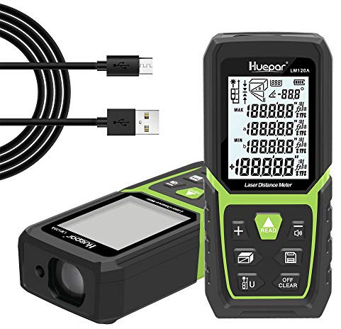 Laser Measure Device 120M/393Ft, Huepar Laser Distance Measure with Electronic Angle Sensor Portable Digital Measure Tool Range Finder with Bubble Level and Large LCD Backlit Mute and Waterproof IP54